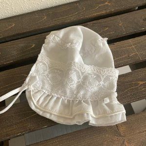 Vintage White Lace Bow Accent Baby Bonnet Hat One Size